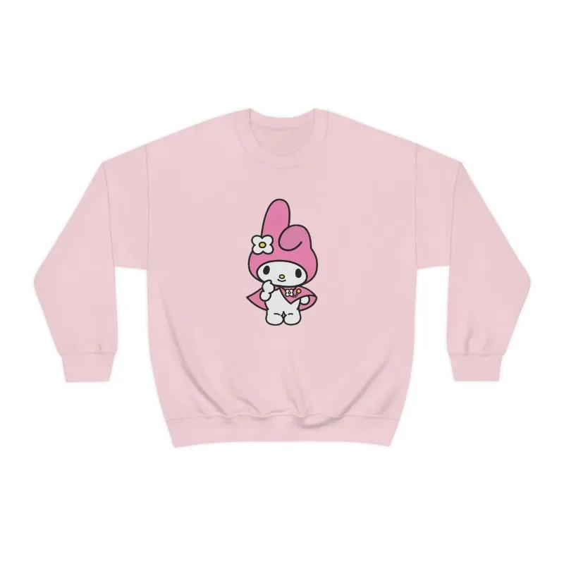 Sweat-shirt à col rond mélangé épais pour hommes et femmes, mignon My Melody, taille adulte, sweat à capuche pour hommes et femmes