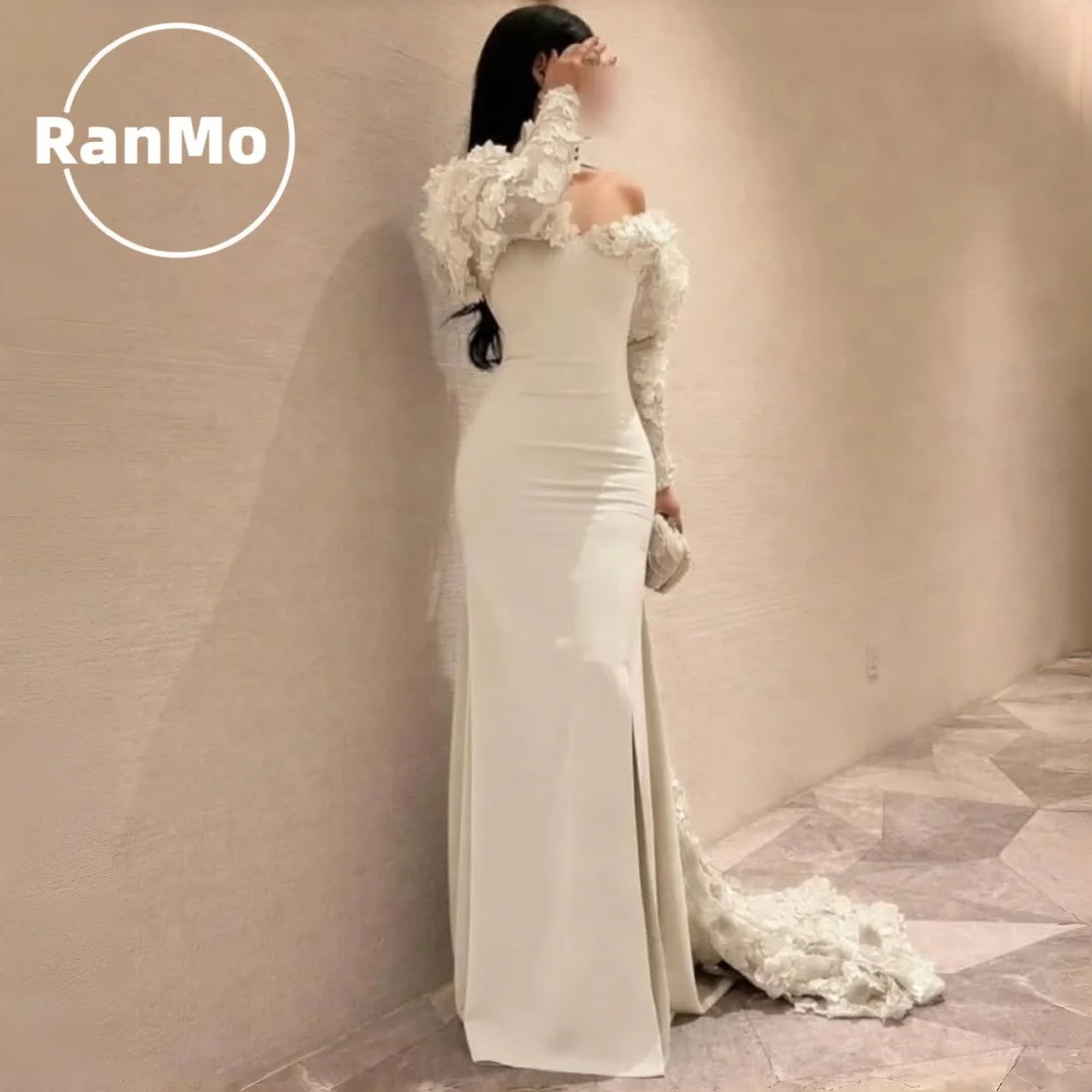Ranmo 2026 Elegant Off Shoulder Mermaid Evening Dress Long Sleeve Shawl 3D Flowers Dubai Arabic Customised Party Occasion Gowns
