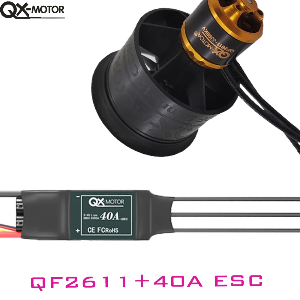 

QX Motor QF2611 3300KV 4000KV 4600KV 50mm EDF 12 Blade Fan 3S 4S Brushless Motor CW CCW With 40A ESC