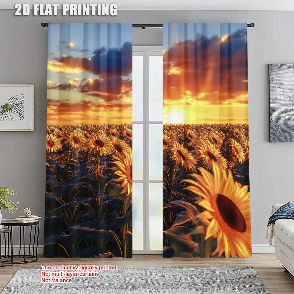 

2pc, Drapes Sunflower Field Machine Washable Polyester,Without Electricity Party Decorations Applies to Living Room, Outdoor