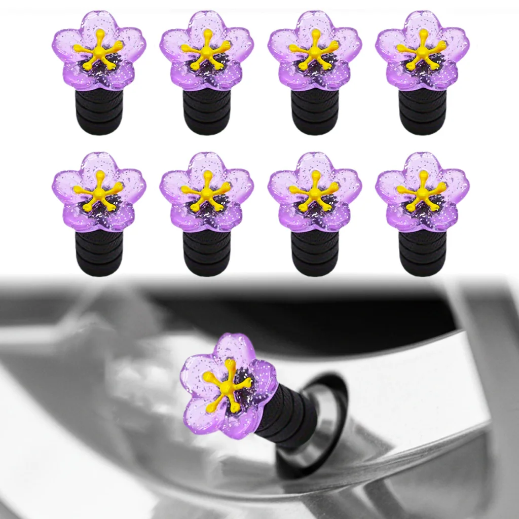 

8pcs Purple Glitter Flower Valve Stem Caps for Car Bike & Motorcycle, Cute Little Floral Design, Fun Gift for Friends & Family