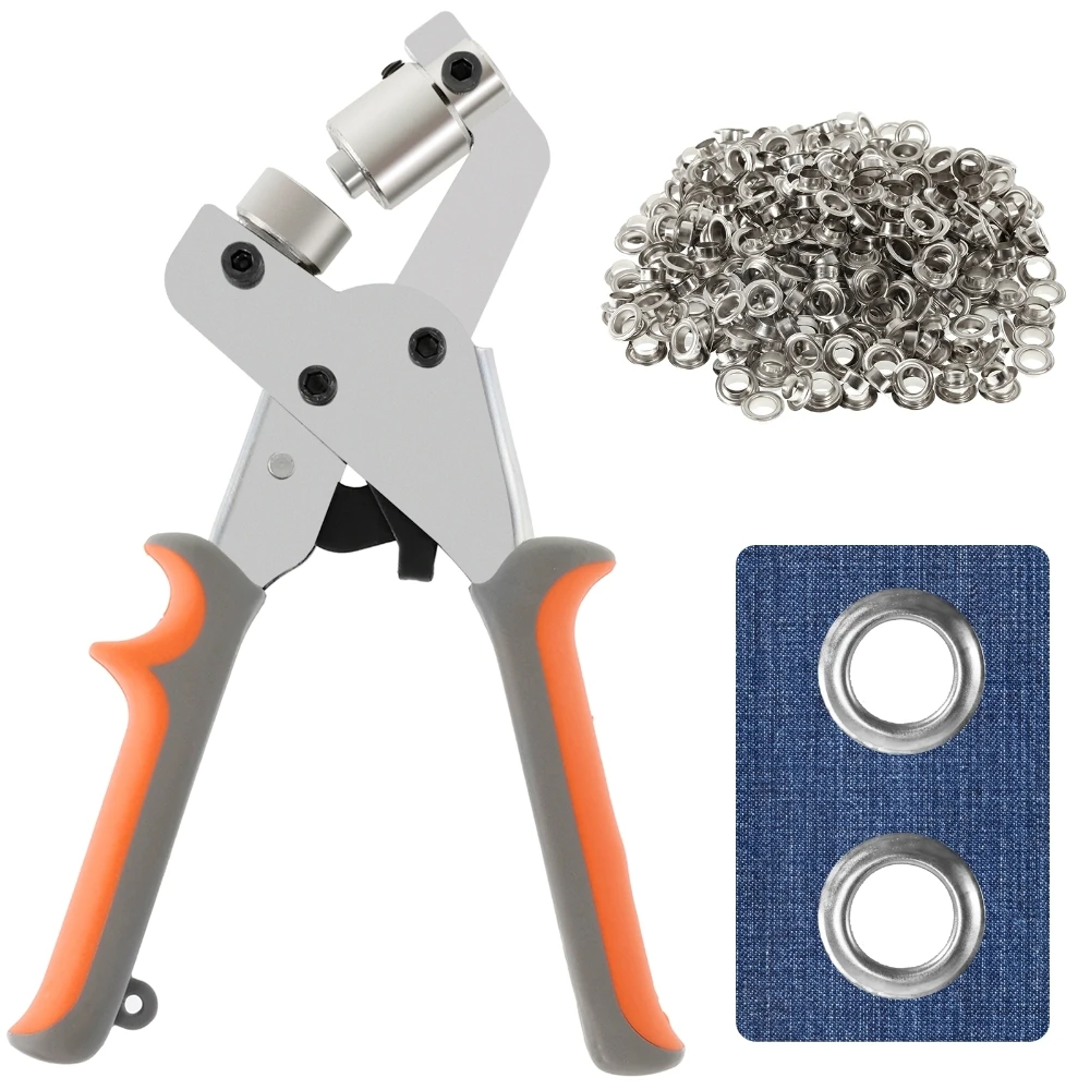 Tüllen-Werkzeugset, tragbare Locherzange, tragbare Tüllen-Handpresse, Lochermaschine mit 500 silbernen Ösen von 10 mm