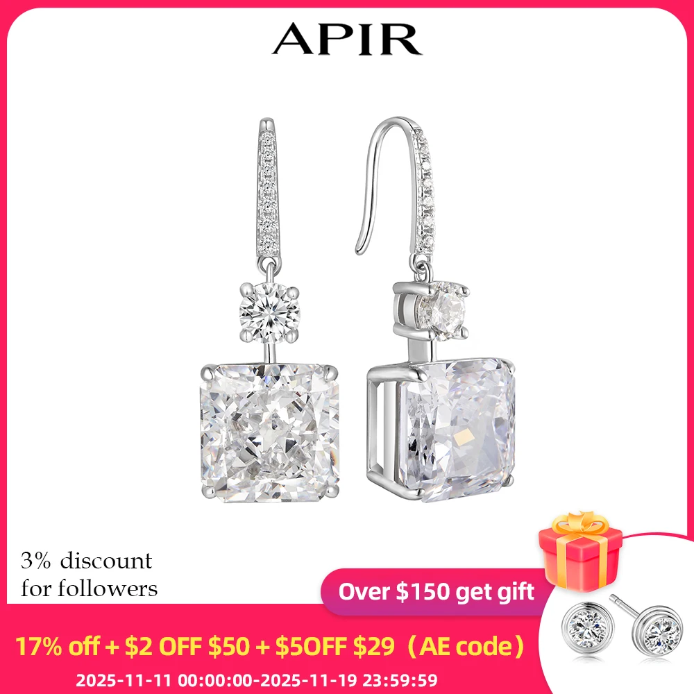 

APIR 6ct 10*10mm Cubic Zircon Dangling Earrings for Women High Carbon Diamond Drop earrings Party Banquet Wedding Luxury Jewelry