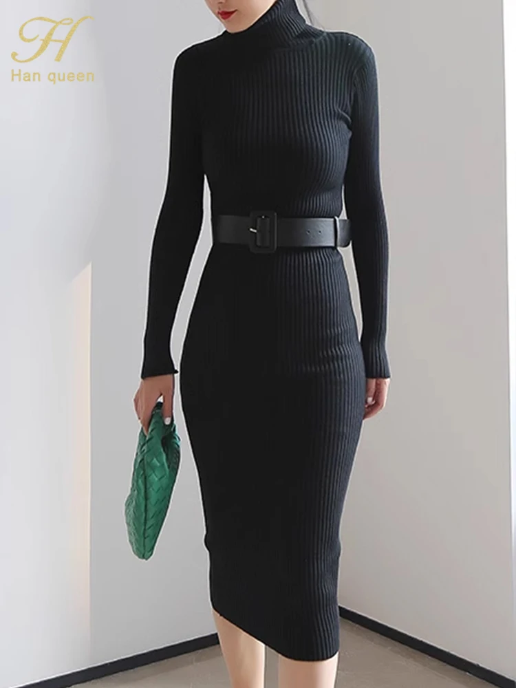 turtleneck sweater bodycon dress Beige Long Sleeve Turtleneck Sweater Dress