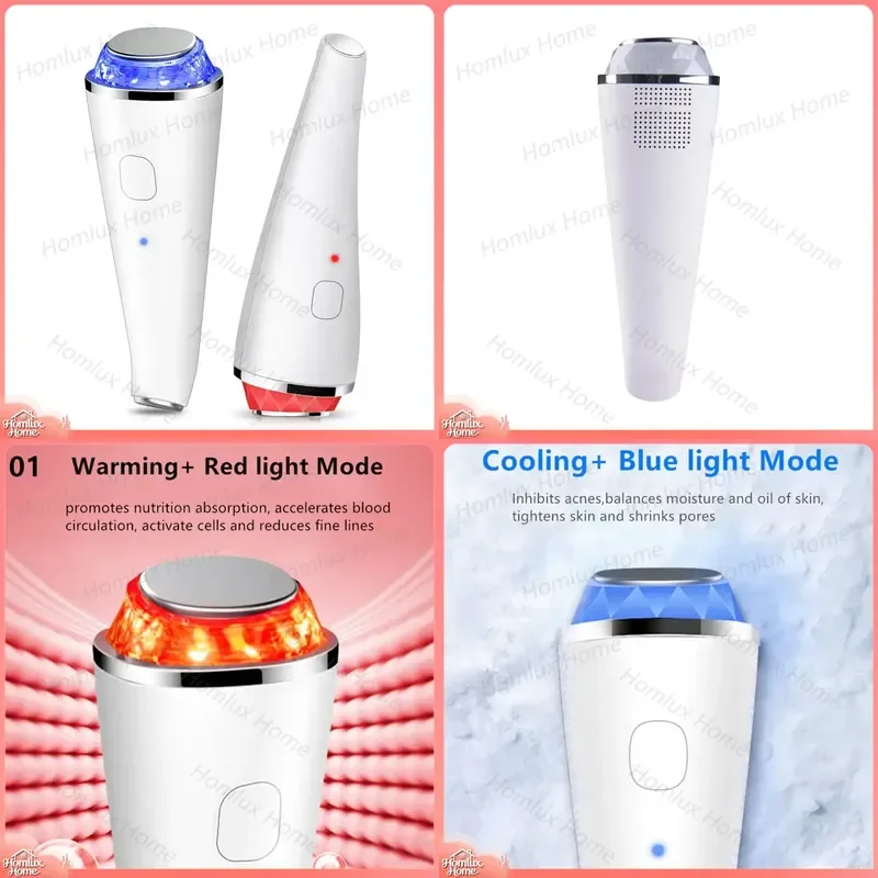 Hot and Cold Facial Massager Rechargeable Eye Massager with Blue Light Red Light Therapy Anti Wrinkle Vibration Beauty Device