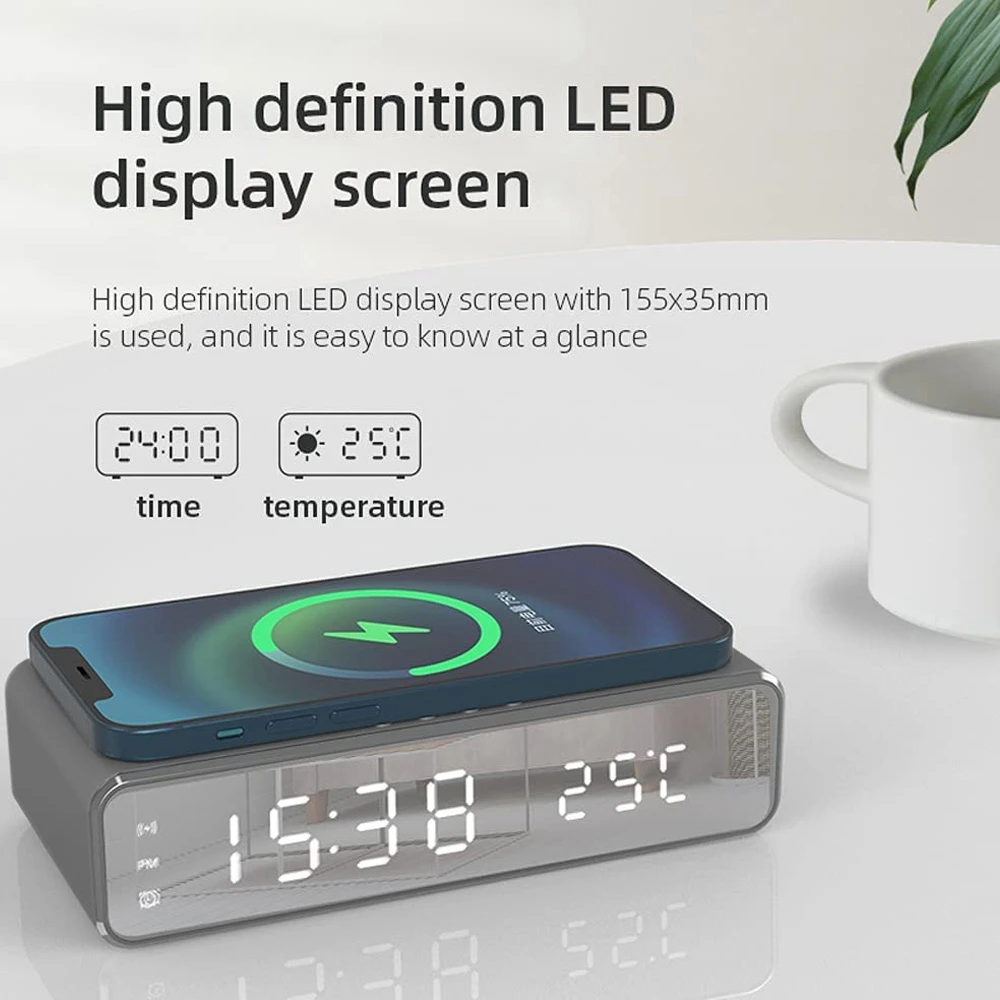Caricabatterie wireless Sveglia digitale Termometro Tempo Orologio da tavolo digitale per viaggi di riunione in camera da letto