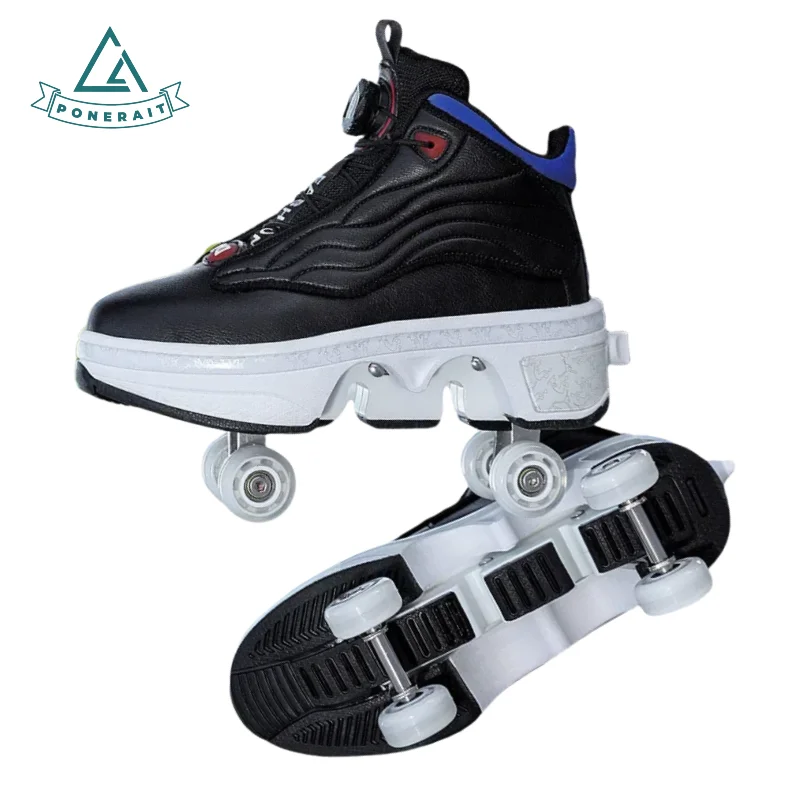

Кожаные роликовые лезвия унисекс PONERAIT с 4-колесной вращающейся пряжкой, идеальный подарок для подростков, обувь для скейтбординга для начинающих