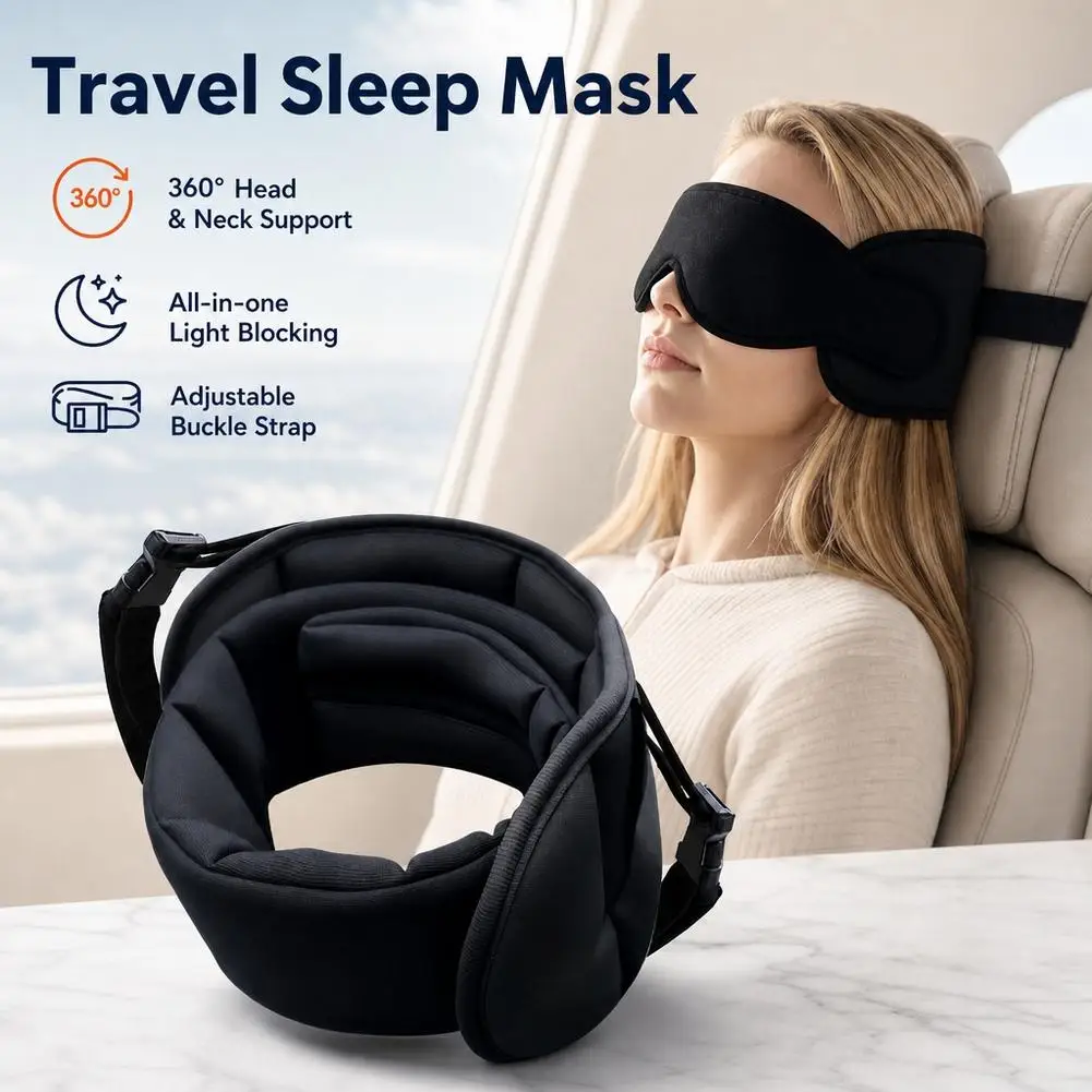 2-in-1 Sleeping Mask With Pillow Support 3D Contoured 100% Blackout Eye Mask For Travel & Airplane