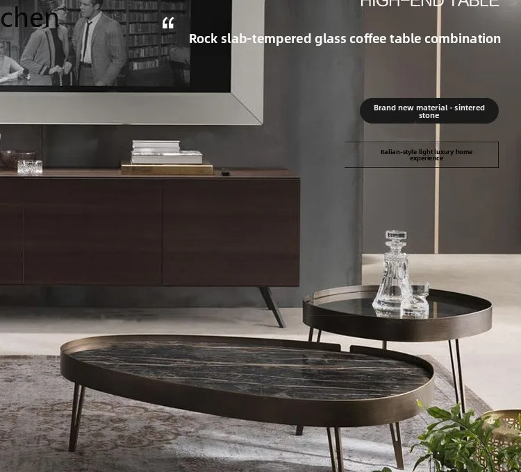 مجموعة طاولة القهوة البيضاوية YFY Rock Slab طاولة القهوة الإبداعية البسيطة