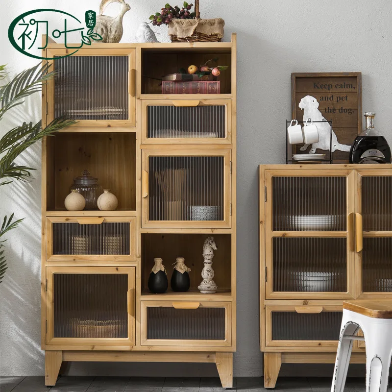 Nordic Style Log Color Door Cabinet Modern Simple Partition Locker for Living Room Dining Room Kitchen Side Cabinet