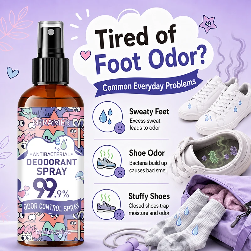 Foot Deodorant Spray Mild Low Sensitivity Formula Fast Odor Removal Long Lasting Fragrance Refreshing Spray for Feet Socks Daily