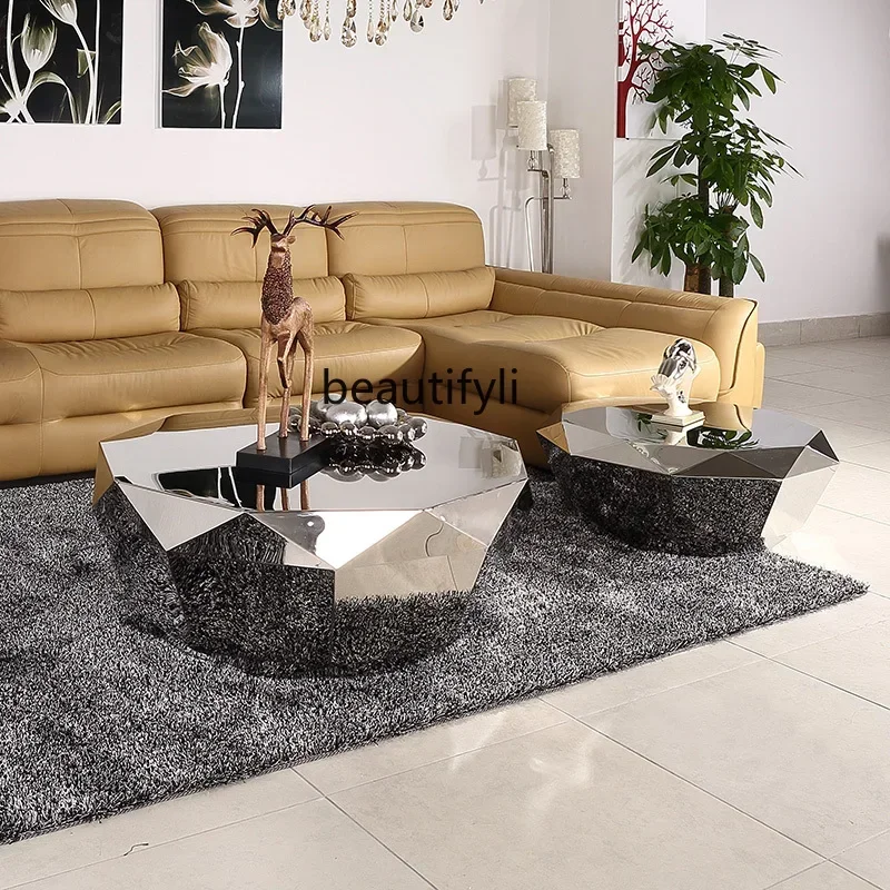 178Postmodern stainless steel diamond coffee table, small tea table for visitors, living room sofa, round tea table2936