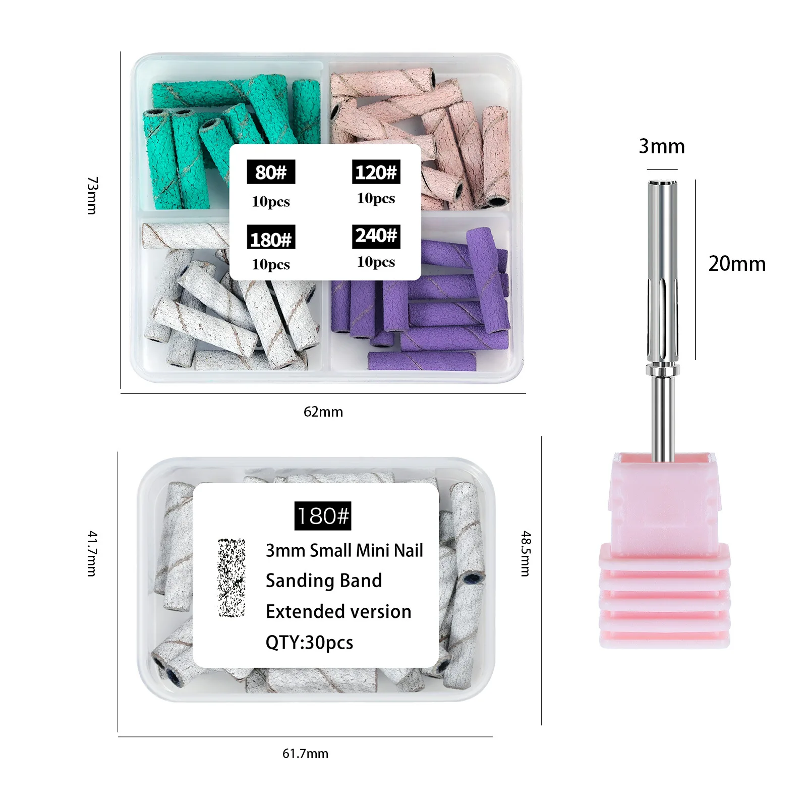 80 120 180 240 حصى 30/40 قطعة 3 مللي متر مسمار صغير الفن الموسعة الرملي العصابات مسمار لقمة ثقب لاستبدال مزيل هلام البولندية الأكريليك
