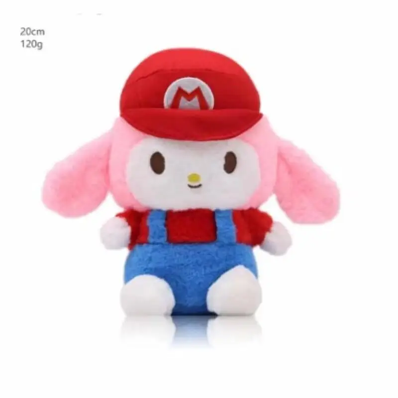 Sanrio cute Family Character Peripherals Cinnamoroll Purin Dress Up Mario Series Red Hat Doll Home Decoration Birthday Gift