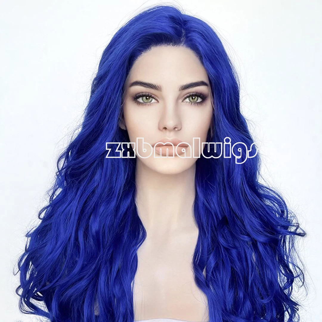 

ZXBMALWIGS Synthetic Hair Body Wave Blue 13X4 Lace Front Wigs for Women High Temperature Fiber Lace Wigs Daily Cosplay