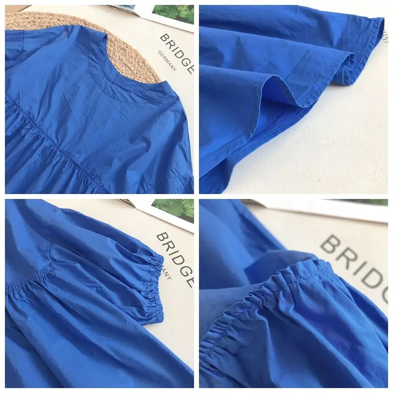 Splicing Folds Half Sleeve Doll Shirt for Women Summer Casual Loose Slimming Lantern Sleeve Pullover Tops Fashion Women Clothing view 4