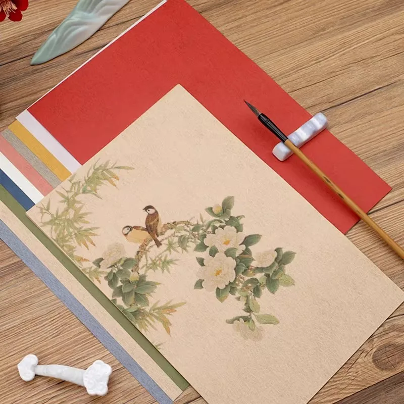 Gongbi Chinese Painting Paper, 10-Sheet Colored Alum-Sized Xuan Paper for Meticulous Brushwork & Calligraphy 30x20 cm