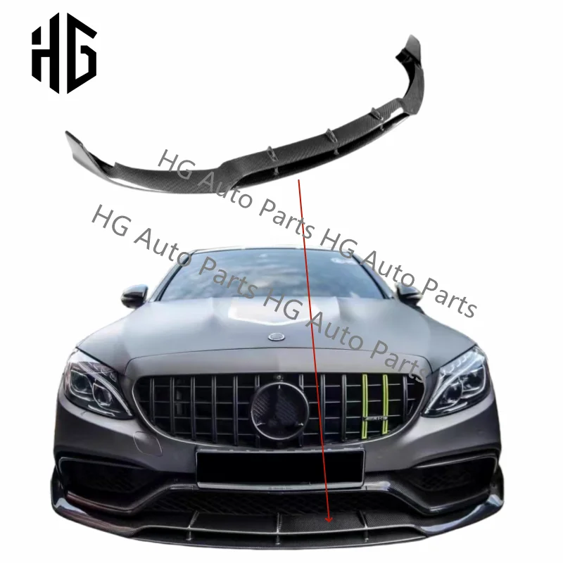 

For Mercedes Benz C Class W205 AMG C63 2015-2019 Brabus Style Front Chin Spoiler Splitter Carbon Fiber Car Front Bumper Lip Kit