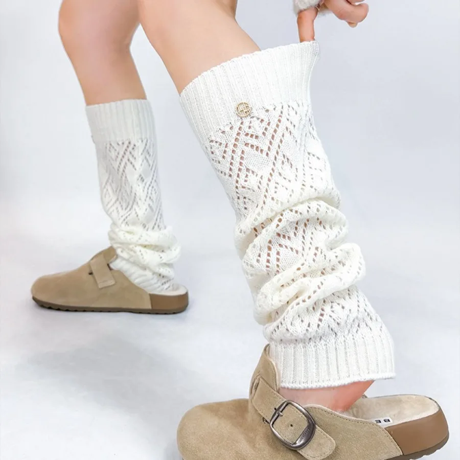 

​​2025 Autumn Winter New Knitted Sock Boots Women Long Lace-up Thick Style Metallic Logo Retro Leg Warmers Stackable Socks​