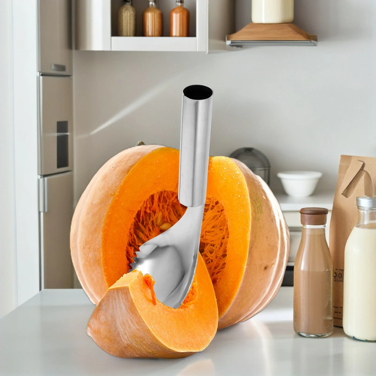 Scooper per zucca in acciaio inossidabile per frutta, utensile da cucina manuale, cucchiaio per rimozione nucleo di zucca, accessorio da cucina
