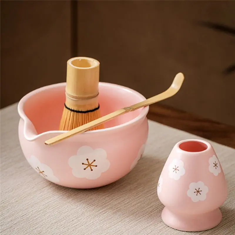 ABVT-Tea Bowl Set-2 Pieces Traditional Japanese Matcha Bowl& Whisk Holder For Table Tea Ceremony Parties Gifts Snowflake White