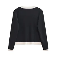 Autumn Women's Wear Gold breasted Long Sleeve Black and White Round Neck Knitted Cardigan Sweater Coat 1822/106 - Image 3