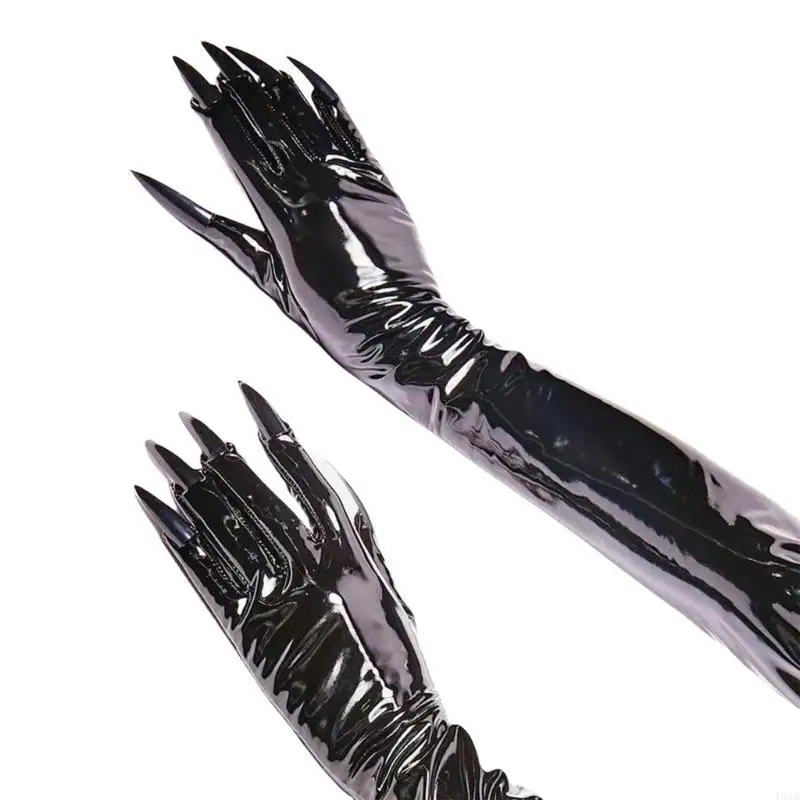 قفازات L5YA الفاخرة المصنوعة من الجلد ذات الأظافر الطويلة للنساء قفازات الساحرة للحفلات التنكرية والمناسبات الخاصة #5