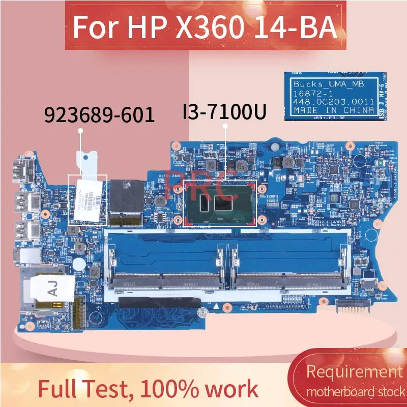 

X360 14-BA For HP Pavilion Laptop Motherboard I3-7100U 923689-601 16872-1 448.0C203.0011 Notebook Mainboard SR343 DDR4 Tested