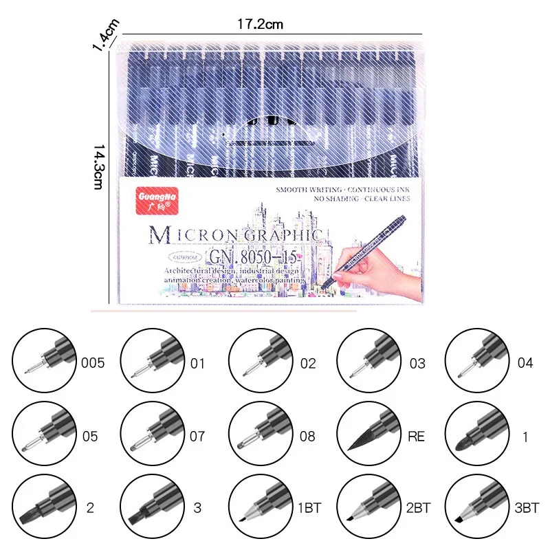 Imagem -03 - Micron Pigment Liner Pen Grupo Manga Marcadores Agulha Pen Art Brush Pintados à Mão Gancho Linha Canetas Esboço Fineliner Desenho Papelaria