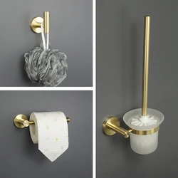 Bathroom Hardware Set Toilet Brush Holder Tissue Paper Holder Wall Mount Towel Robe Coat Hook Brushed Gold Bathroom Accessories