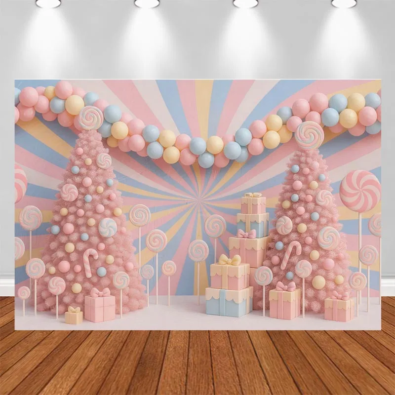 LS Christmas Candy Backdrop Balloon Gingerbread House Snow Covered Candy Shop Santa Village Decor Photography Photo Background