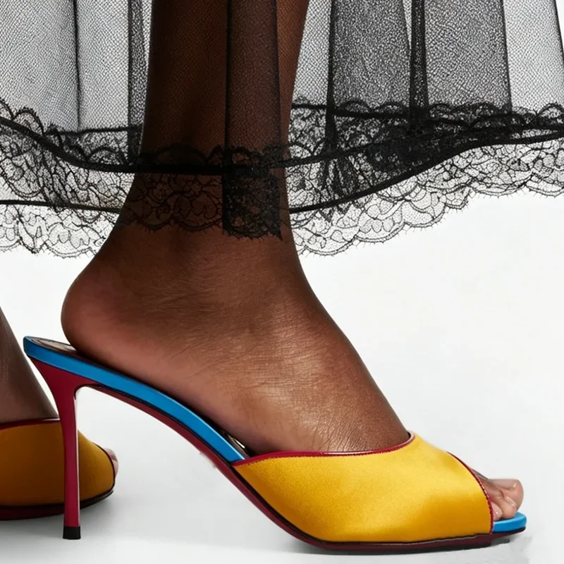Satin Mixed Colors Peep Toe Sandals Sexy Round Toe Thin Heel Back Straps Customized New Arrivals Fashion Women Modern Shoes - view 6