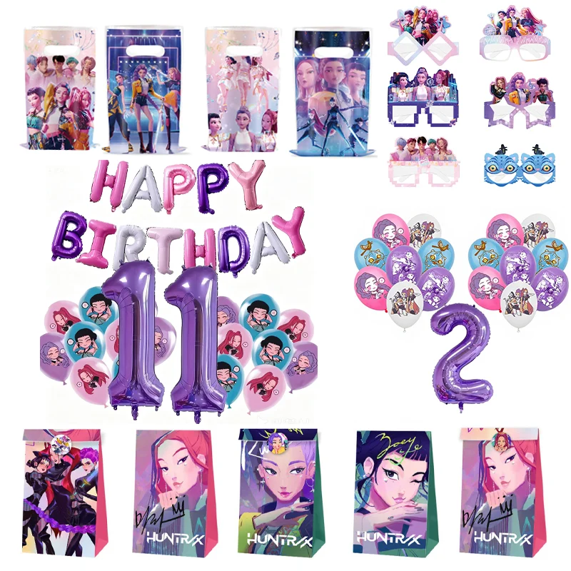 

Movie Kpop Demon Hunters Birthday Balloon Decoration Children Cartoon Number Airballoon Girls Party Supplies Gift Bag Kids Favor