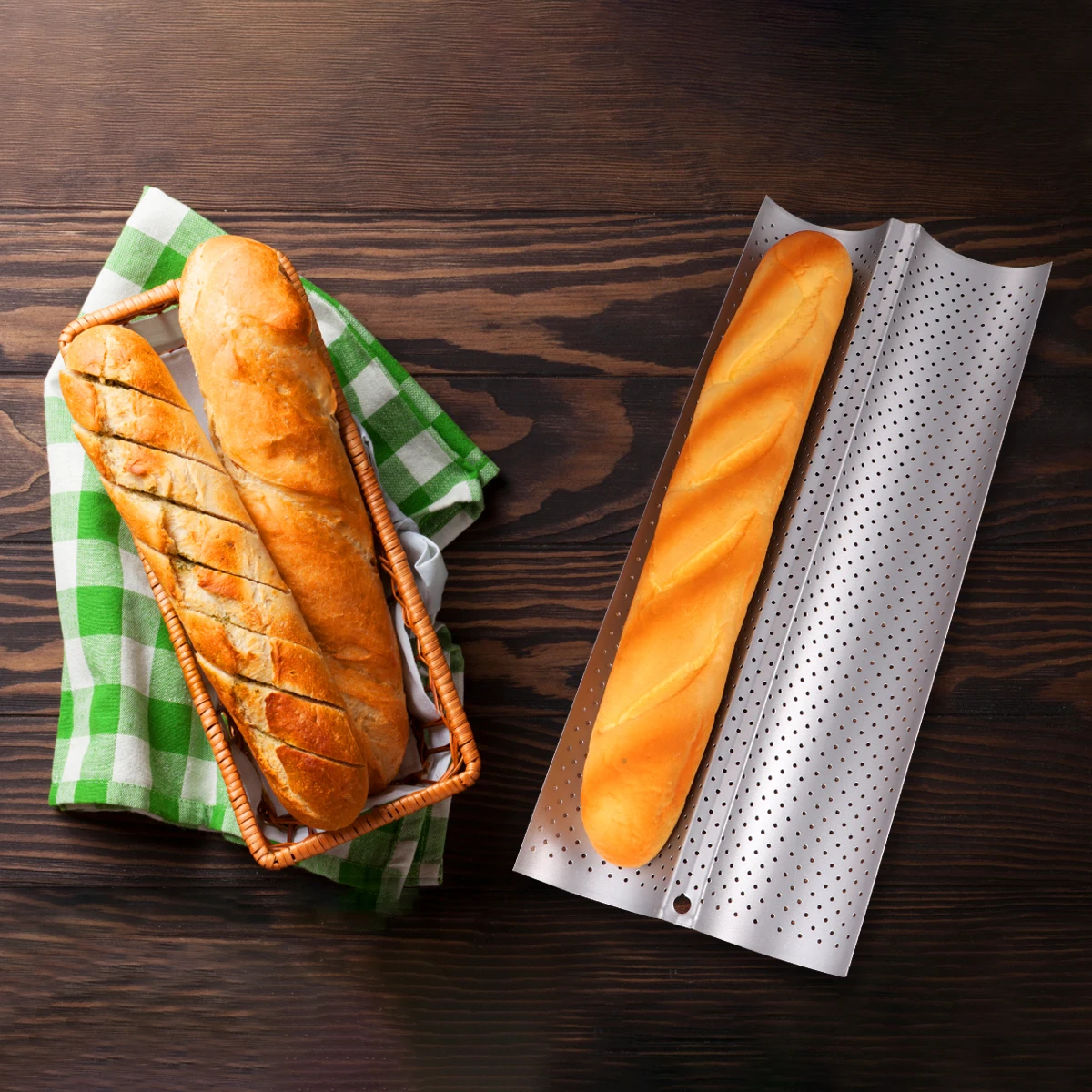 

2 Slot Stainless Steel Baguette Baking Mould French Bread Maker Home Kitchen Tool Even Heat Nonstick Easy Clean