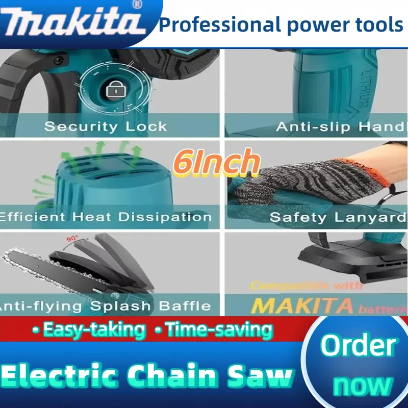 ماكيتا سلسلة المنشار 6 بوصة ل 18 فولت بطارية منشار كهربائي يده المحمولة قطع الأشجار الخشبية بالمنشار حديقة تشذيب الخشب أداة السلطة