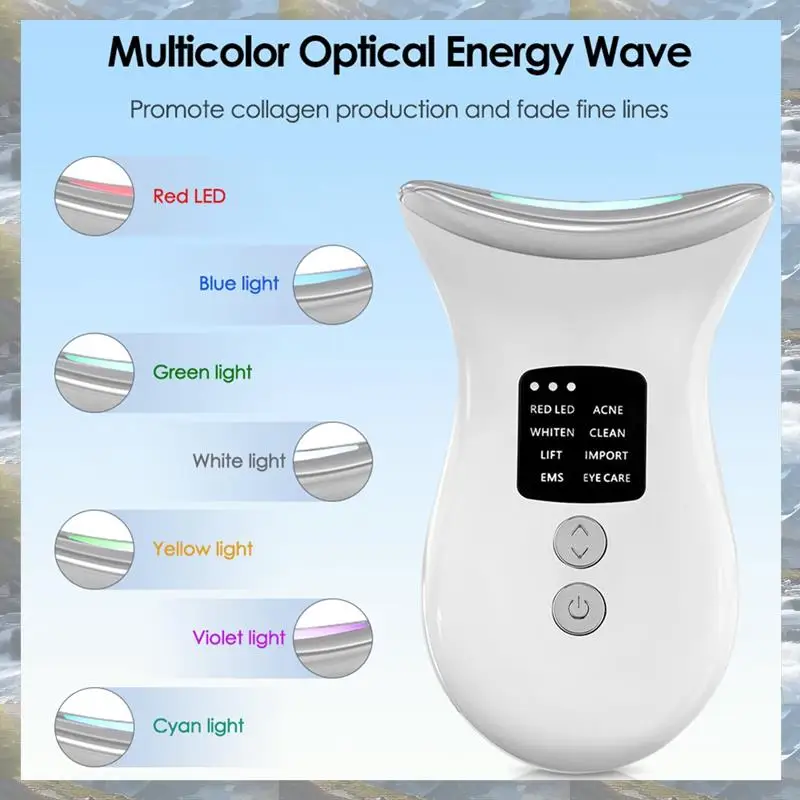 أداة تجميل الرقبة الكهربائية مزيل التجاعيد مكركرنت 7 ألوان LED الفوتون جهاز تجميل الوجه