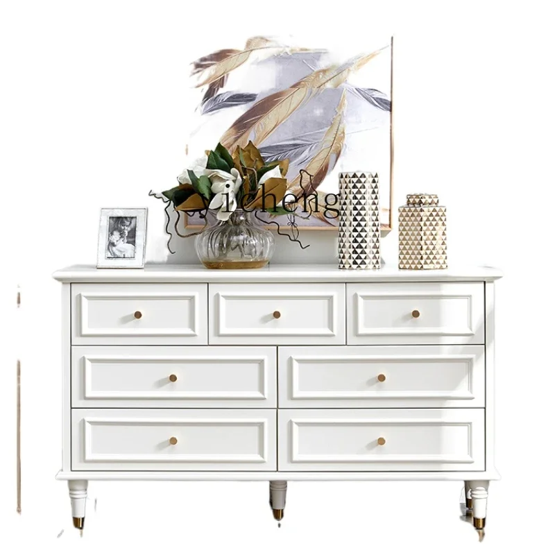 

ZK Solid Wood Chest of Drawers Bedroom Bed Front Cabinet SubWhite Living Room Cabinet Drawer Storage Light Luxury Seven Buckets