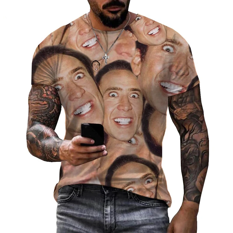 Funny Actor Nicolas Cage 3D Print T-shirt Men Woman O-Neck Short Sleeve T Shirts Streetwear Oversized Harajuku Kids Tees Tops