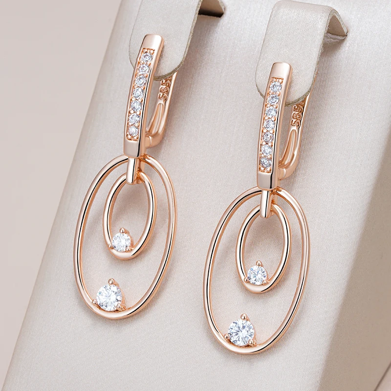 Kinel Fashion 585 Rose Gold Color Glossy Big Drop Earring for Women Unusual Shiny Natural Zircon Accessories Daily Fine Jewelry