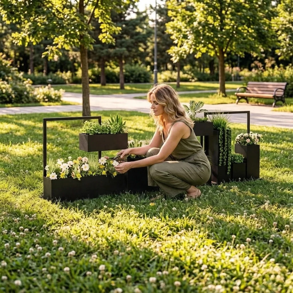 V*-Square Modern Durable & Outdoor Park Green Planting& Eco-Friendly Multi-Layer Iron Flower Box Frame for Shopping Mall