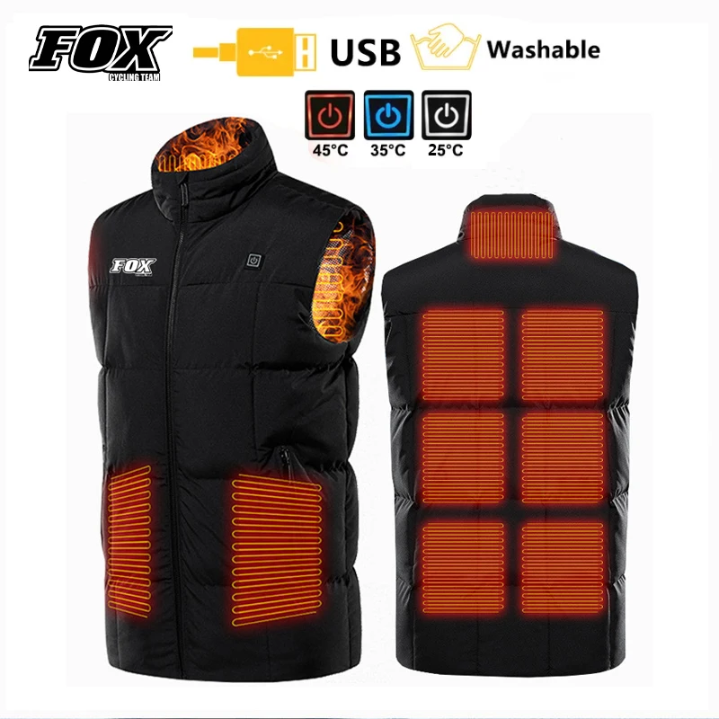 

Fox Cycling Team Men Women MTB Heated Jacket Bicycle Body Warmer Coat Electric USB Winter Thermal Vest Bike Waterproof Clothing