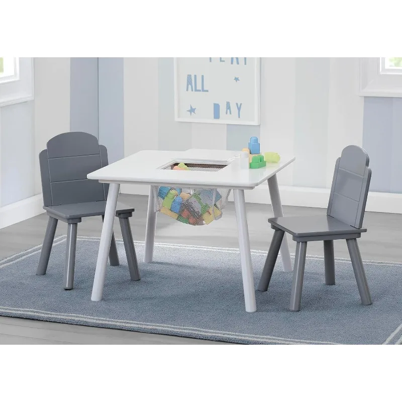 Ensemble table et chaises Finn pour enfants avec rangement, blanc/gris