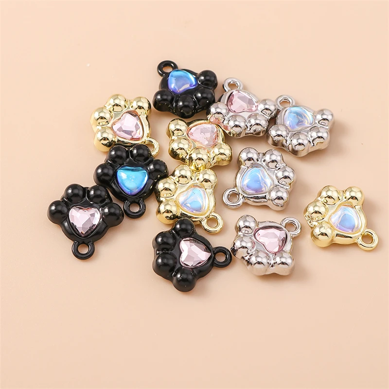 

5pcs 13x13mm Cute Crystal Metal Love Footprint Charms Pendants for Jewelry Making Drop Earrings Necklaces Bracelets Accessories