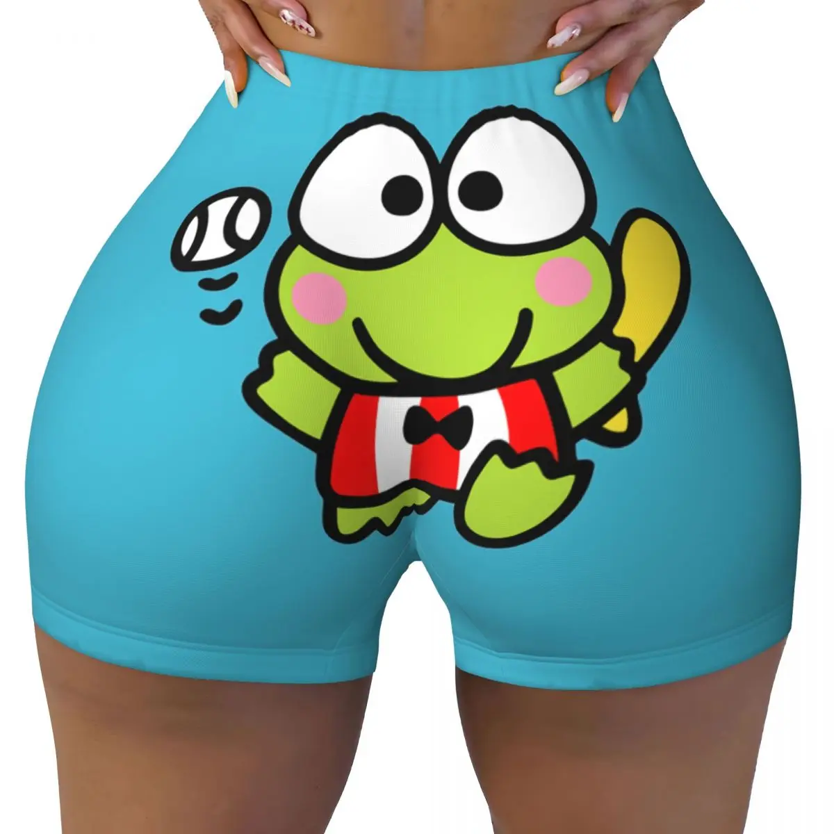

Custom Keroppi Cute Cartoon Workout Shorts Women Big-eyed Frog Anime Gym Volleyball Biker Yoga Shorts