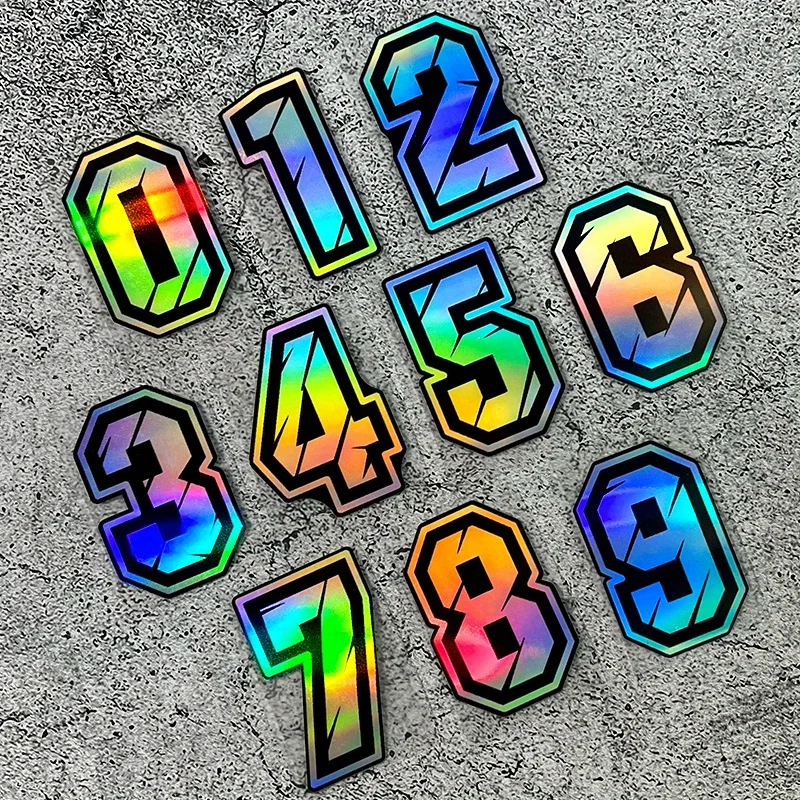1PC Holographic Racing Number Car Stickers, 0-9 Colorful Digit Decals for Car Body/Window, Add Sporty Vibe to Your Automobile
