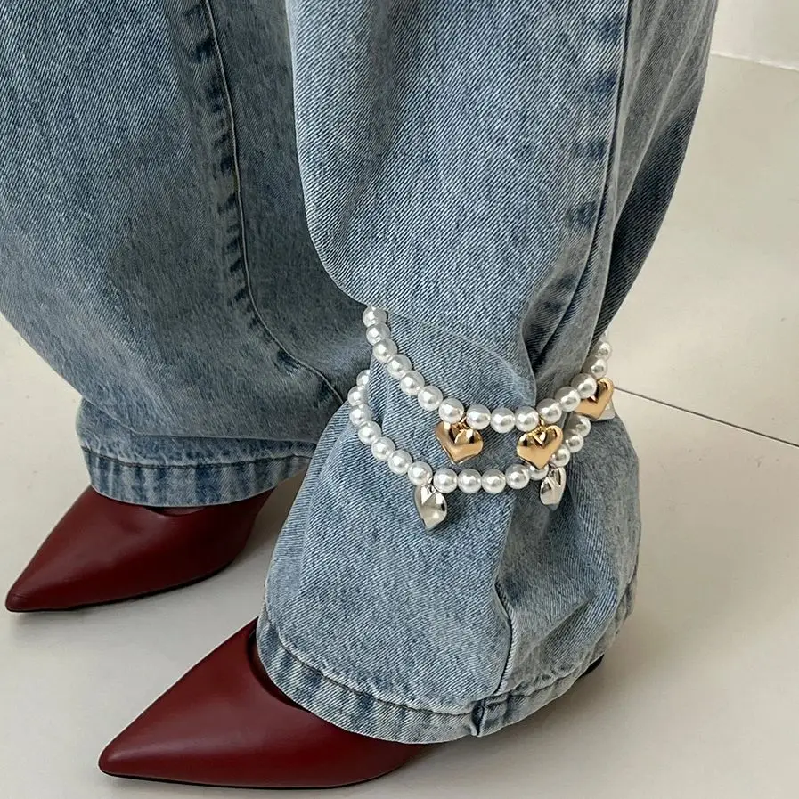 PuRui Punk 2 Teile/satz Imitation Perle CCB Perlen Einstellbare Kreative Fußkettchen Kette Temperament Dekoration Herz Anhänger Schmuck