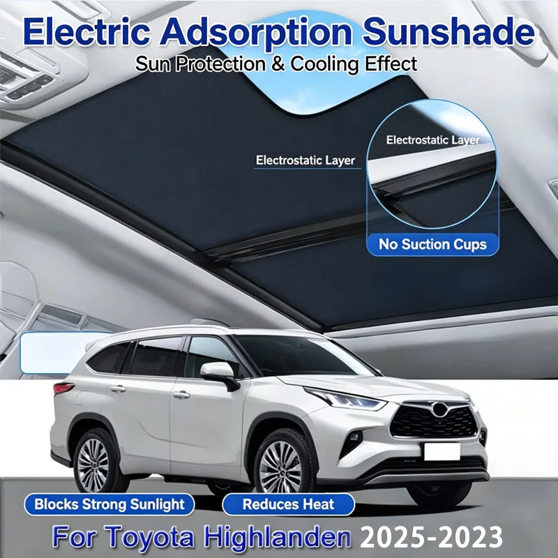 Car Electrostatic Adsorption Sunroof Sunshade Cover For Toyota Highlander 2015-2024 Heat Insulation Skylight Sticker Accessory