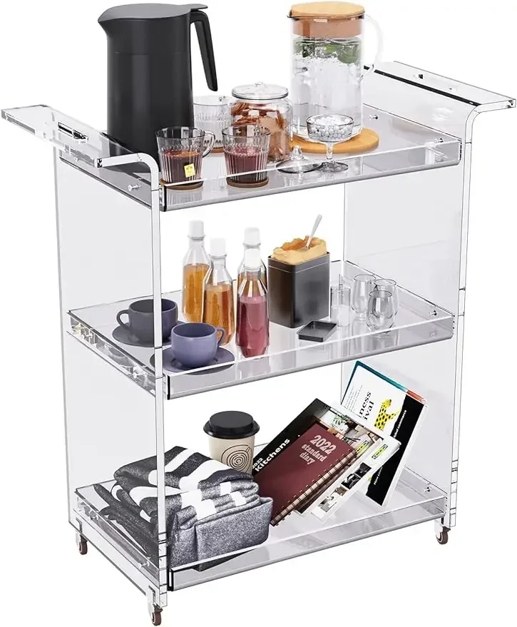 Acrylic Bar Cart Clear Furniture for Dining Room Bar Trolley Rolling Carts