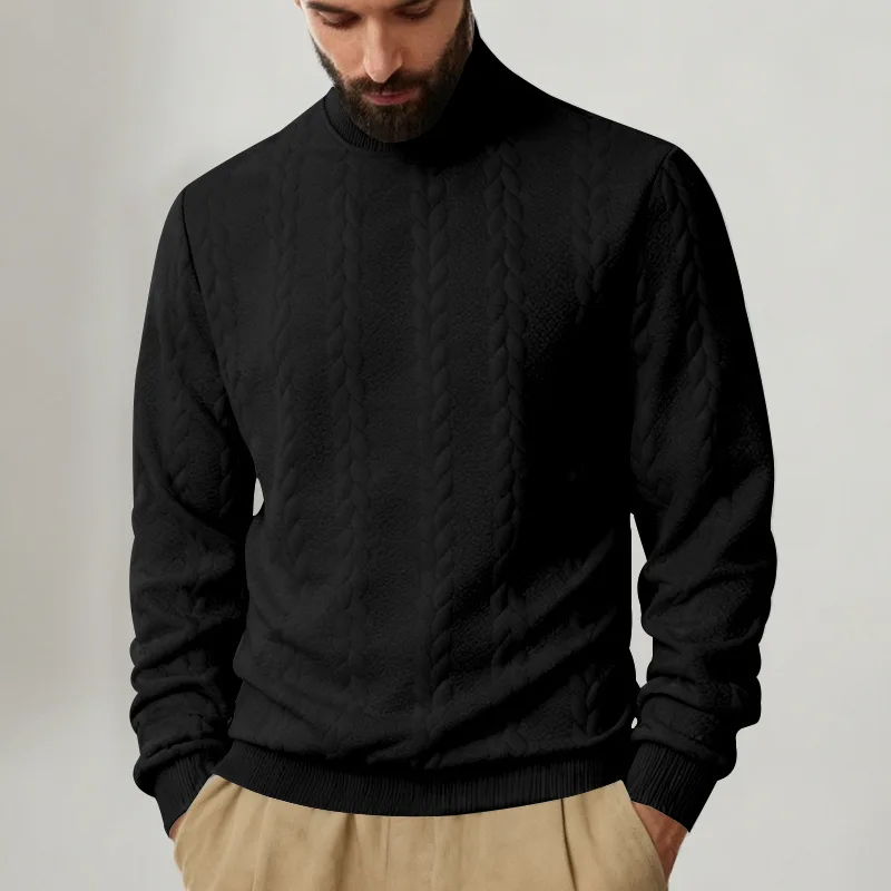 Men Cable Knit Mock Neck Sweater, Long Sleeve Textured Pullover, Warm Casual Fall Winter Jumper view 3