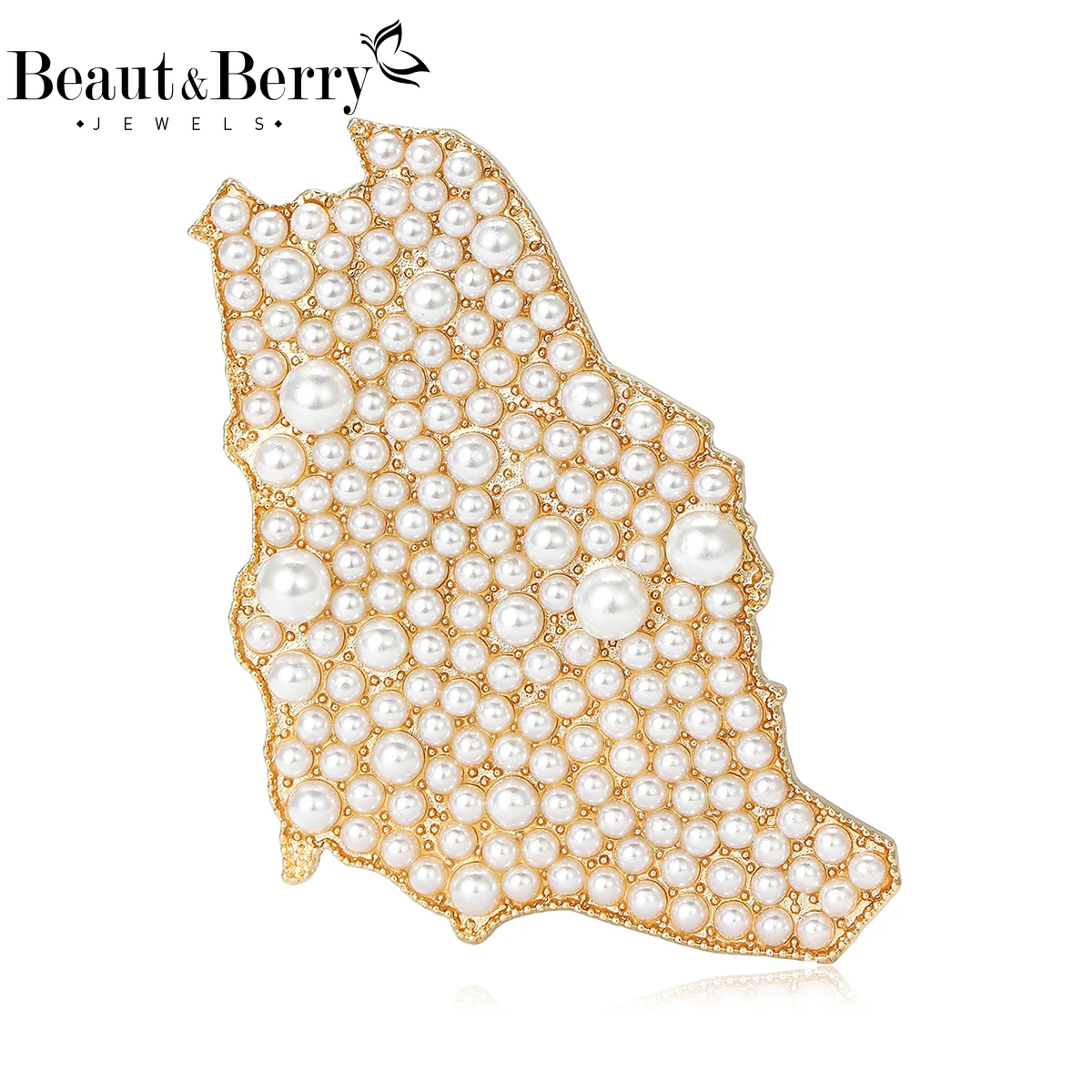 Beaut&Berry Luxury Pearl Saudi Arabia Map Brooches for Women Unisex Creative Pins Can Be Wear As Necklace Jewellery Accessories